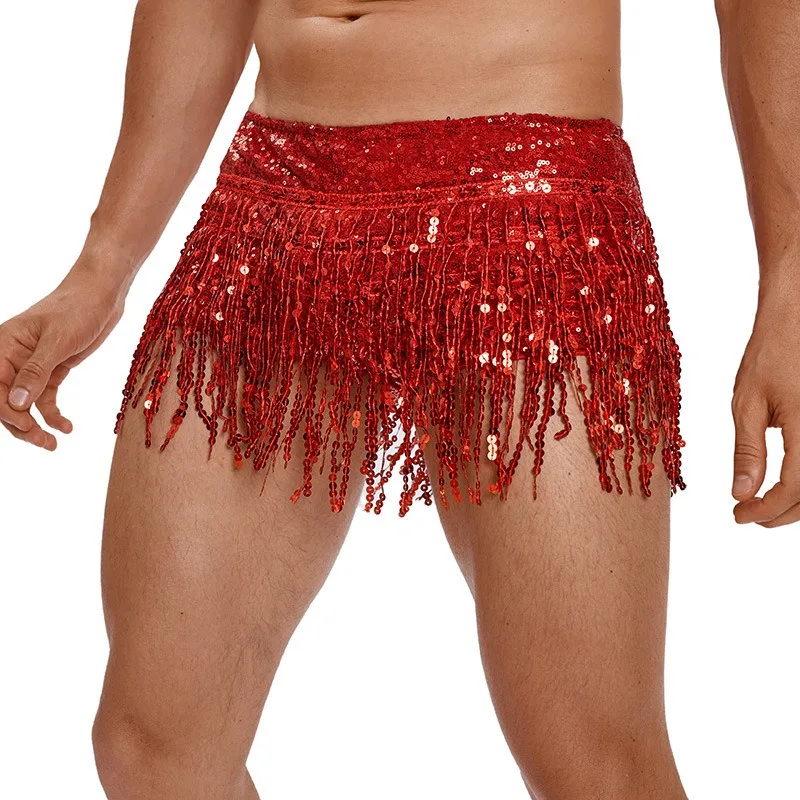 Men Sexy Sequin Fringe Shorts Stage Performance Costume Crossdressing Glitter Tassel Shorts For Bar Show Clubwear