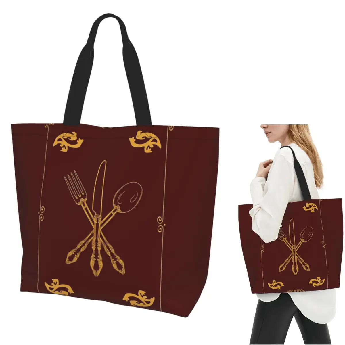 

Just Add Magic Utensils Gold With Border Shopping Tote Bag Canvas Large Capacity Shoulder Bags Shopper Grocery Handbag for Women