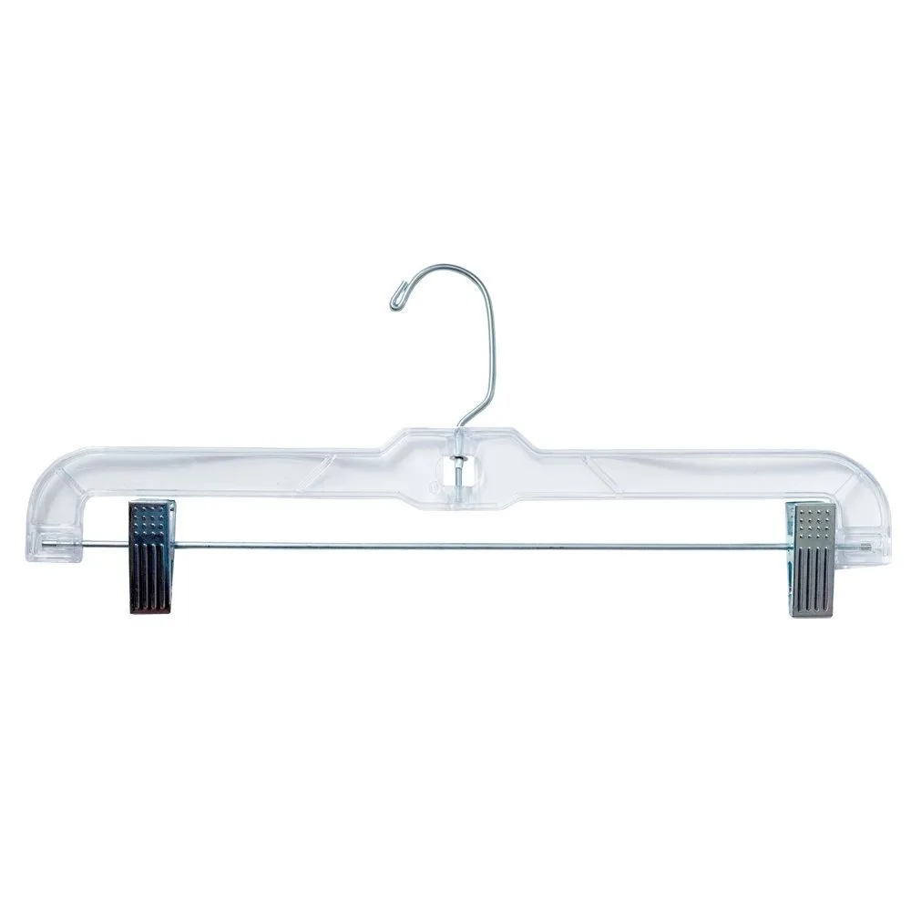 Plastic Skirt/Pant Hanger with Long Metal Swivel Hook and Pinch Clips, Heavy Weight, 14