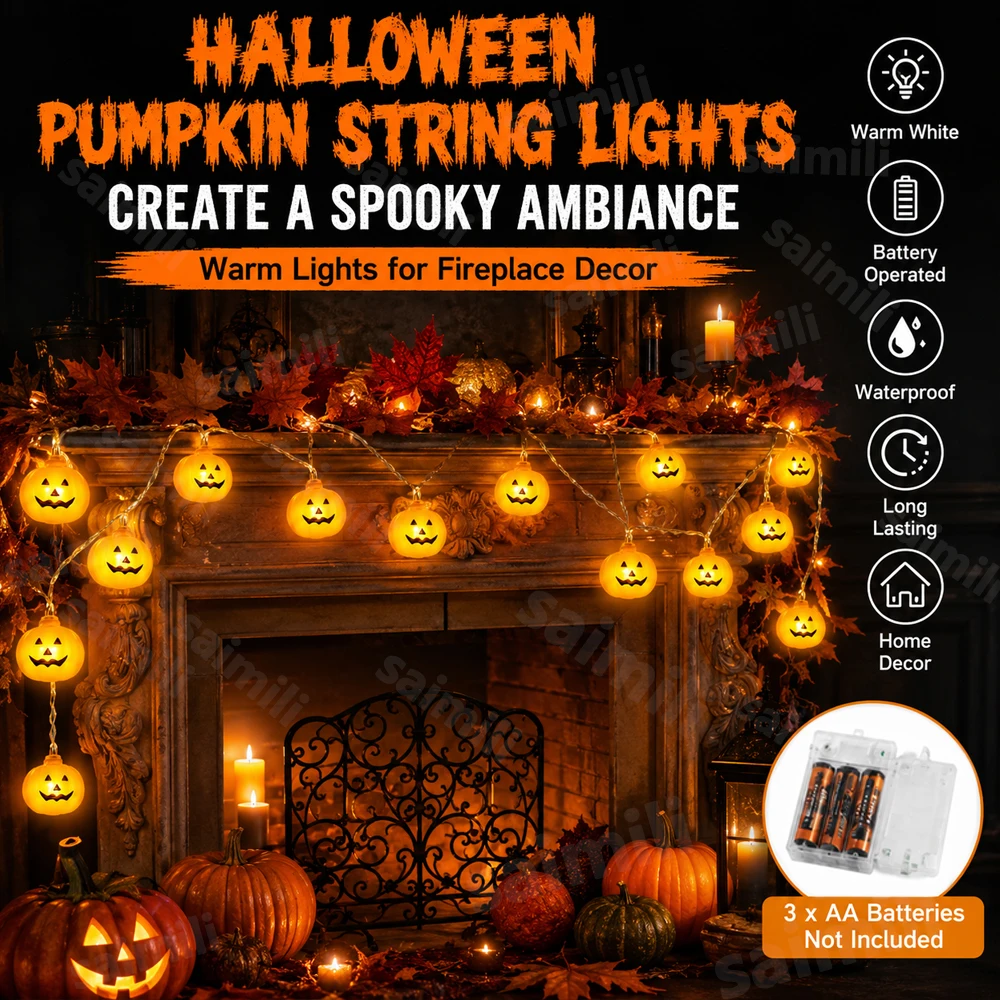 Halloween Pumpkin LED String Lights Battery Powered Warm Spooky Glow Hanging  Light For Home Holiday Party Halloween Decor Lamp