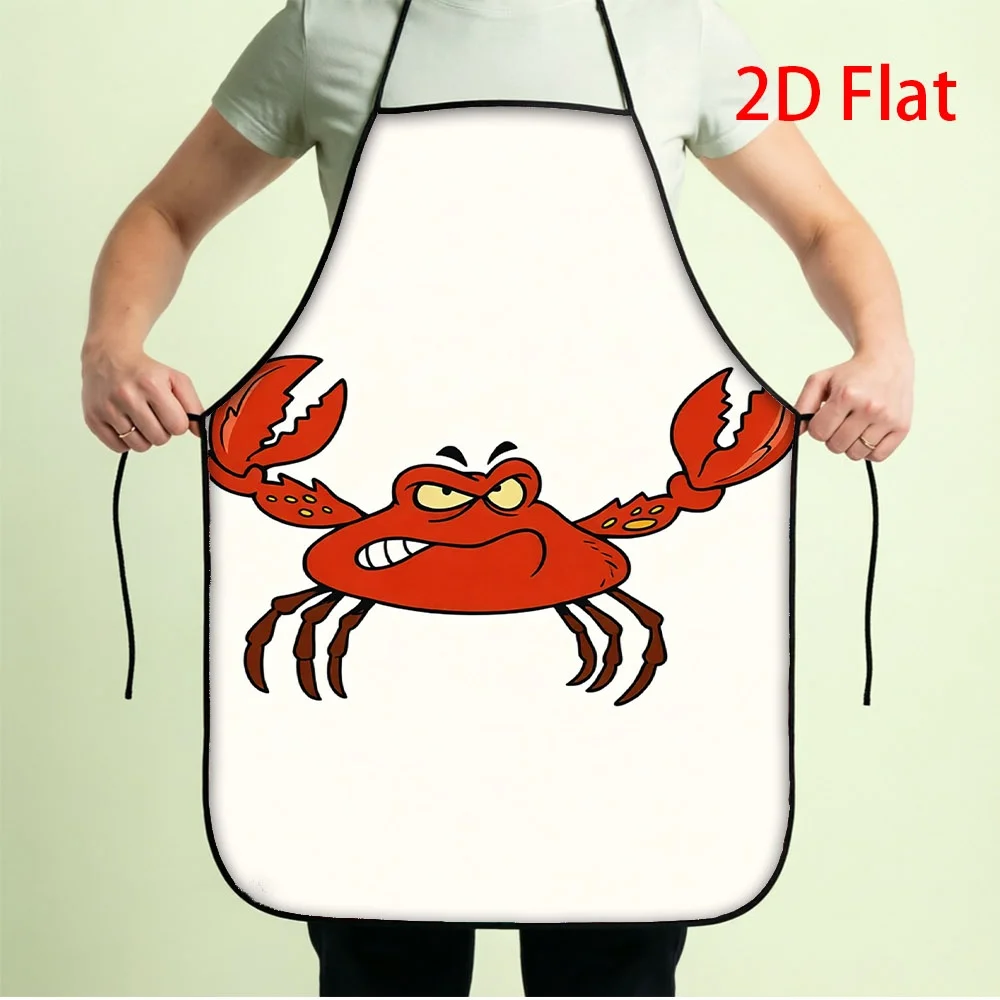 Funny Red Crab Apron, Cartoon Seafood Print Waterproof Kitchen Bib, Novelty Cooking Gift for Men Dad Grill Master