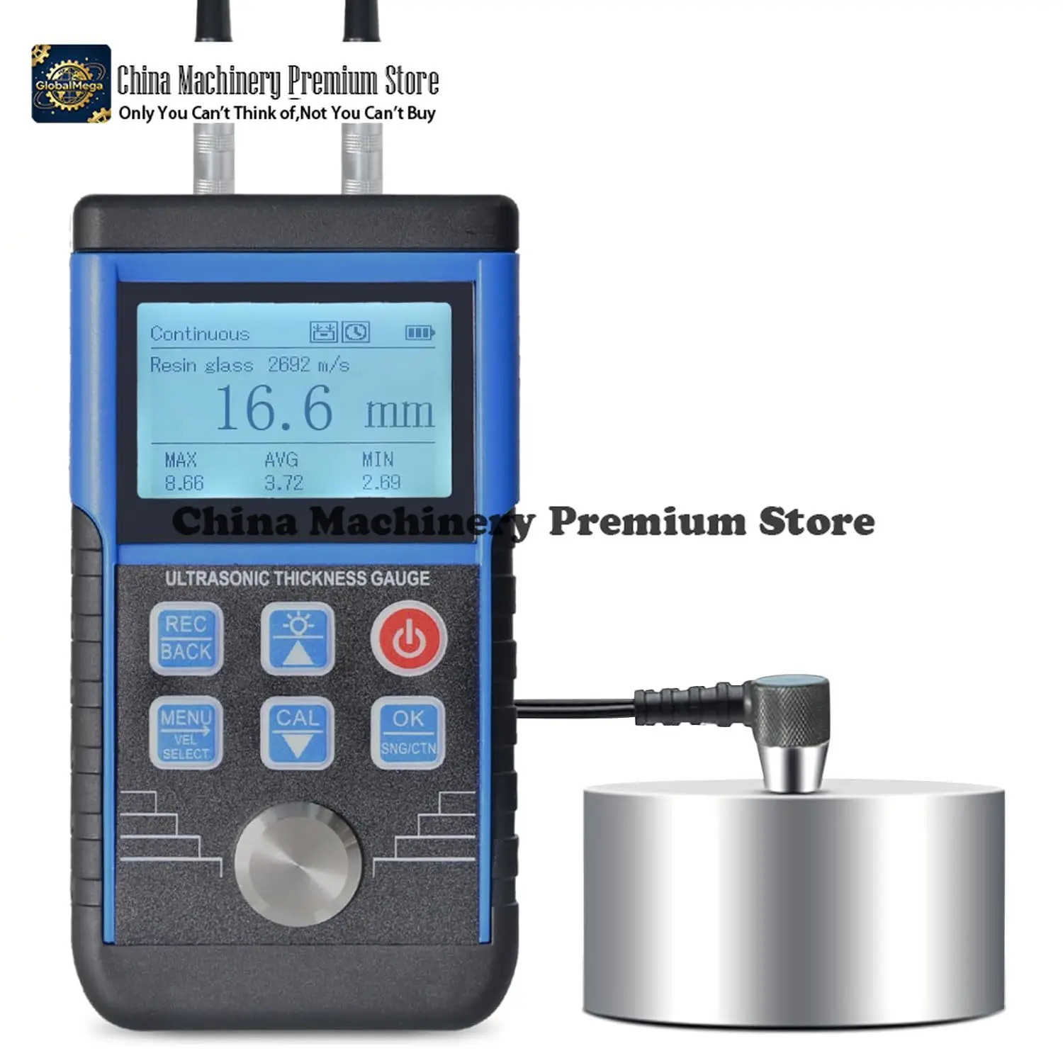 High Precision Digital Industrial Probe Ultrasonic Thickness Gauge 0.039-13.78 Inch Measurement Range for Aluminum Metal