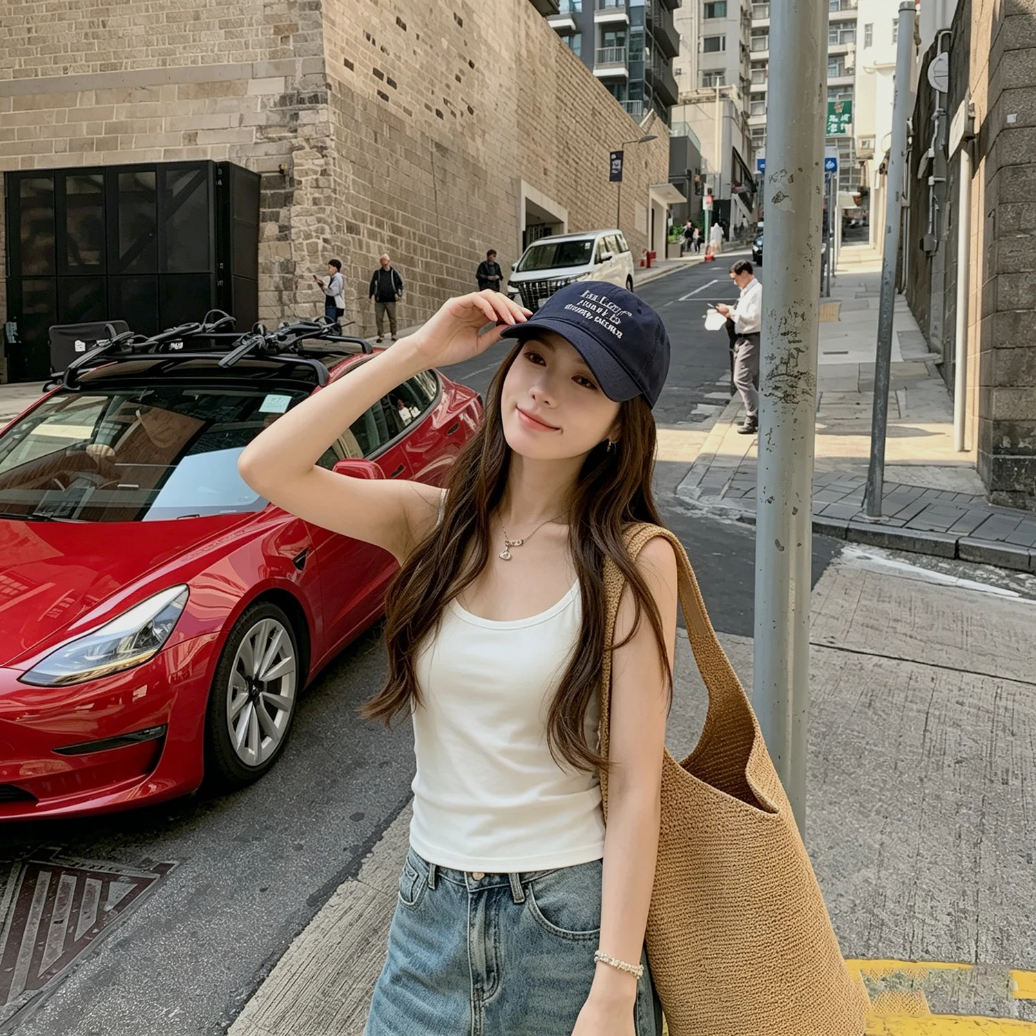 Women's Slim Fit Strap Vest Summer Inner Outer Wear Prevent Exposure Elastic Thin Shoulder Sports Tank Top Pure Color Slimming