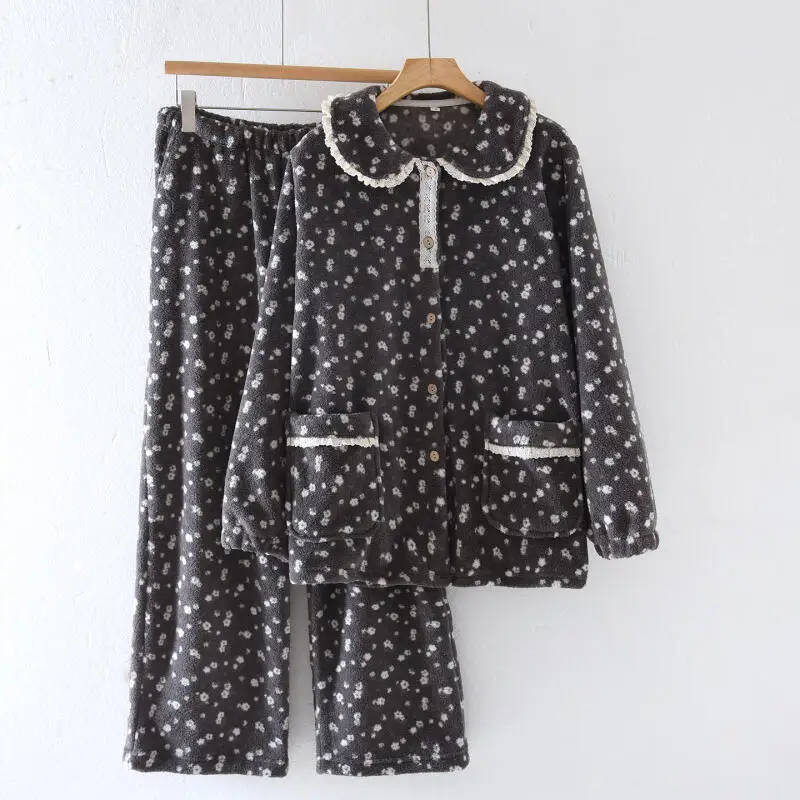 الإناث الجاكار المرجان بيجامة من الصوف الخريف الشتاء المرأة المتسكعون الحلو سميكة Homewear الدافئة الفانيلا معطف النوم ملابس خارجية