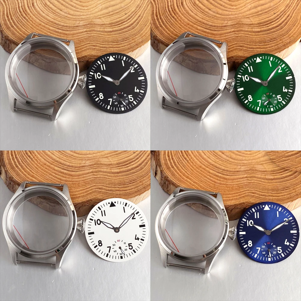 Vintage Piloten-Uhrengehäuse 42MM 316L Edelstahl Saphirglas Passend für Seagull ST3620 ETA 6498 Handaufzugswerk MOD-Teile