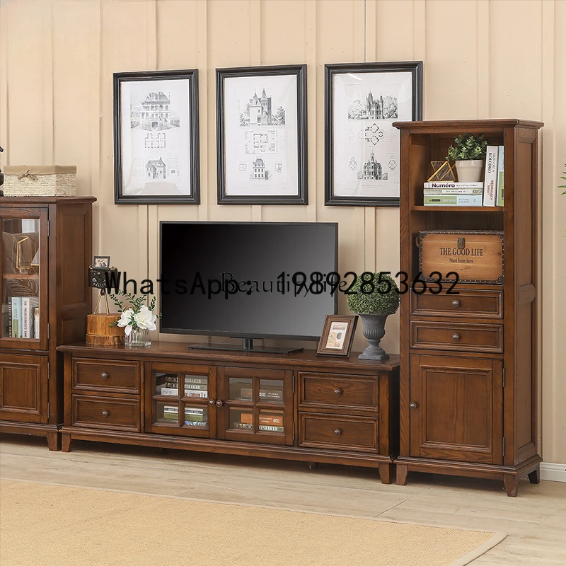 QQ -*Ash wood American country solid wood wine cabinet TV Chinese wine cabinet