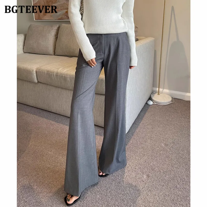 BGTEEVER Spring Elegant Loose Female Suit Pants Stylish High Waist Wide Leg Flare Trousers for Women