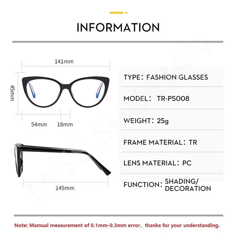 Fashion Cat Eye Optical Frames Glasses 2024 Prescription Color Contrast Anti-blue Light Eyewear Men's Computer Eyeglass Frame