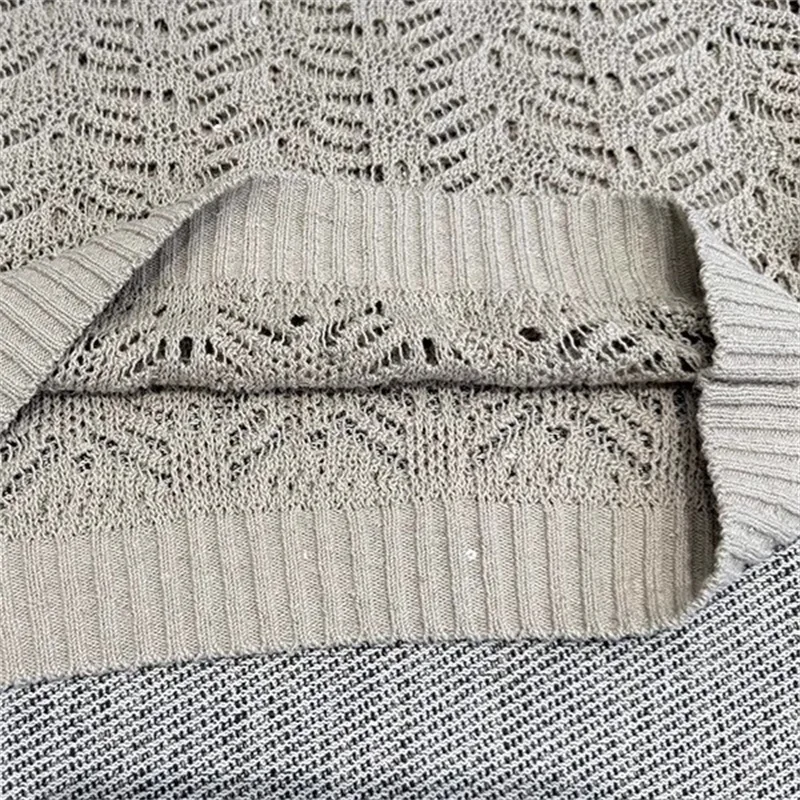 Suéter de mujer nuevo tejido elástico ahuecado top de manga larga para otoño 2025 mezcla de lino jersey con cuello en V y2k casual mujer top