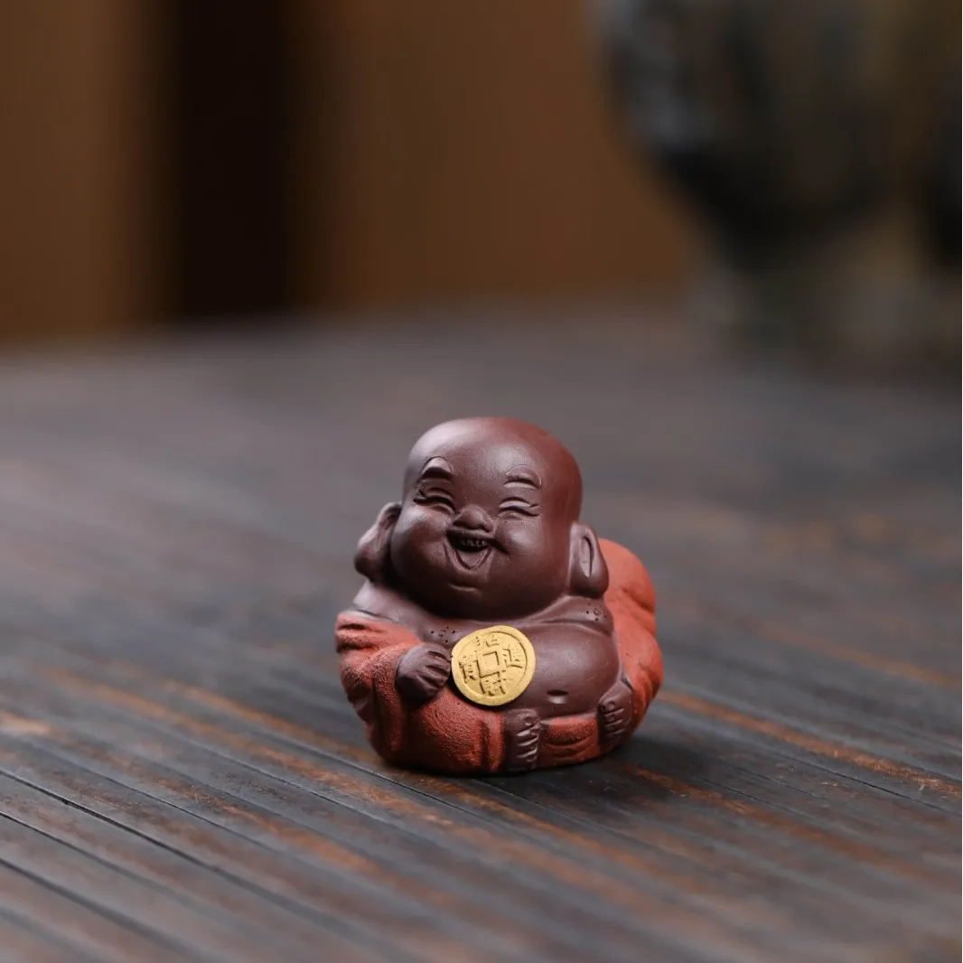 Yixing Purple Clay Pet Ornament, Handmade, Can Be Nurtured, Brings Joy And Attracts Wealth, Cute Little Maitreya, Tea Lover's