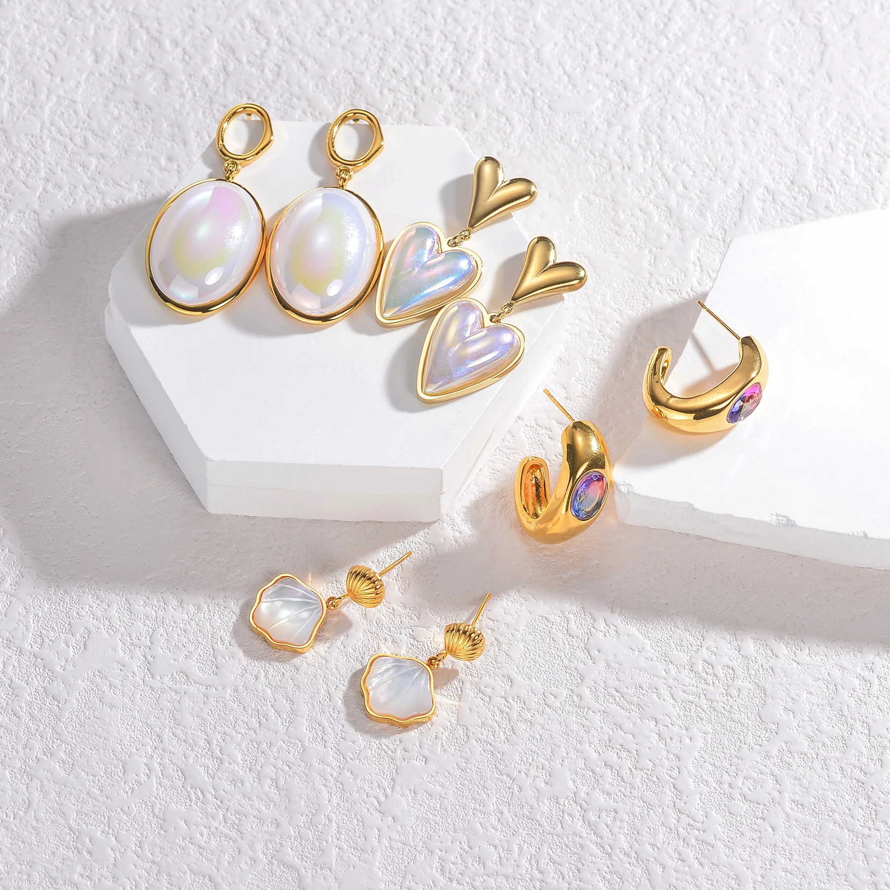 Temperament Elegant Fashion Stainless Steel Earrings for Women 18K Gold Plated Natural Shell Jewelry Wedding Party 2024 Trend
