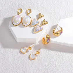 Temperament Elegant Fashion Stainless Steel Earrings for Women 18K Gold Plated Natural Shell Jewelry Wedding Party 2024 Trend
