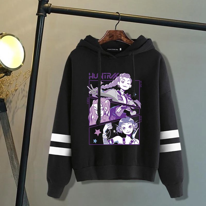 

New Kpop Demon Hunters Mira Rumi Zoey Print Hoodie Sweathshirts Men Women Hooded Pullover Unisex Long Sleeve Stripe Hoodie