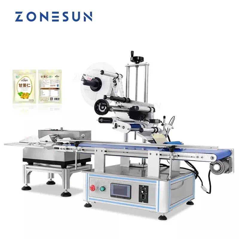 ZONESUN-máquina etiquetadora automática de pegatinas de escritorio, bolsa de papel plana, bolsa de plástico, tarjeta, paginación de separación y etiqueta adhesiva