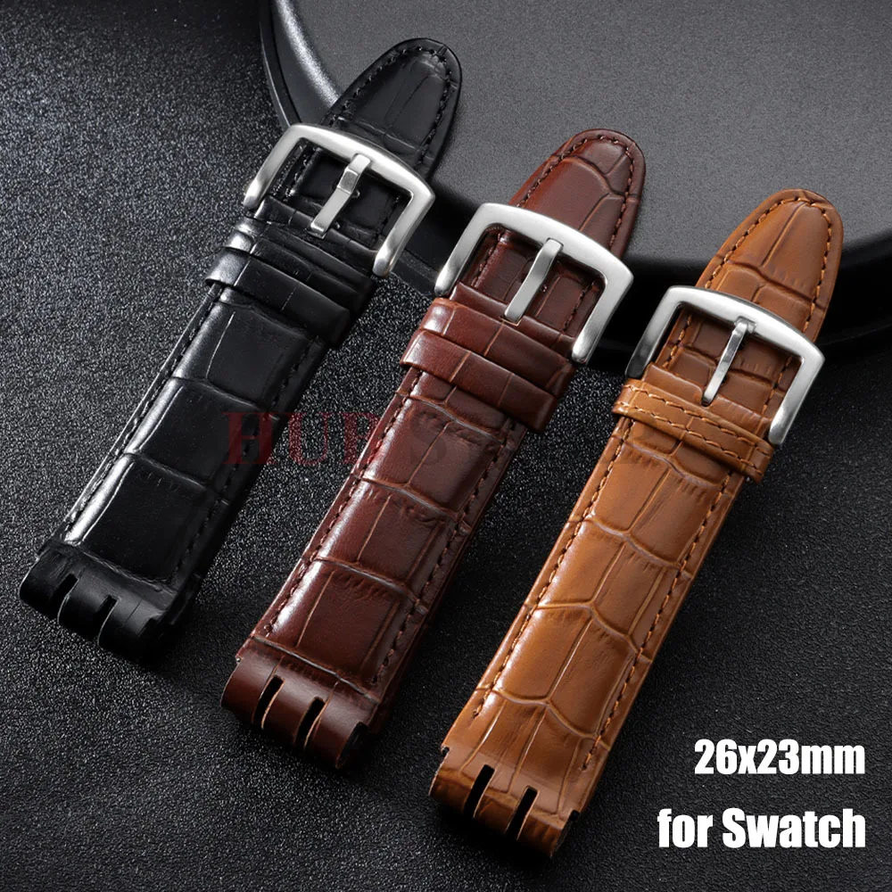 26x23mm High Quality Matte Leather Strap for Swatch YOS440 449 401 447 Cowhide Calfskin Bracelet Men Women Black Brown Watchband