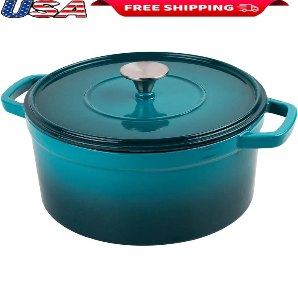 

3Qt Cast Iron Dutch Oven Baking Pot Porcelain Enamel Kitchen Cookware Sourdough Bread Ideal Gift Home Use