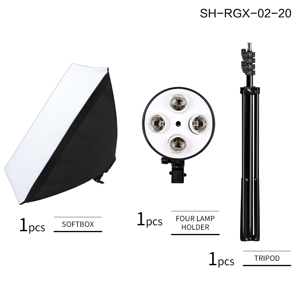 SH Photographic Lighting Softbox Lamp Holder E27 Base Four Light Bulbs Use For Kit  4 in 1 For Photography Photo Studio Kit