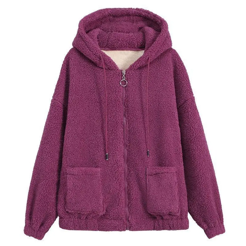 2023 Autumn Sherpa Fleece Sweater Plus Size 3XL Hooded Cardigan Loose Large Pockets Zipper Teddy Jacket Winter Warm Tops