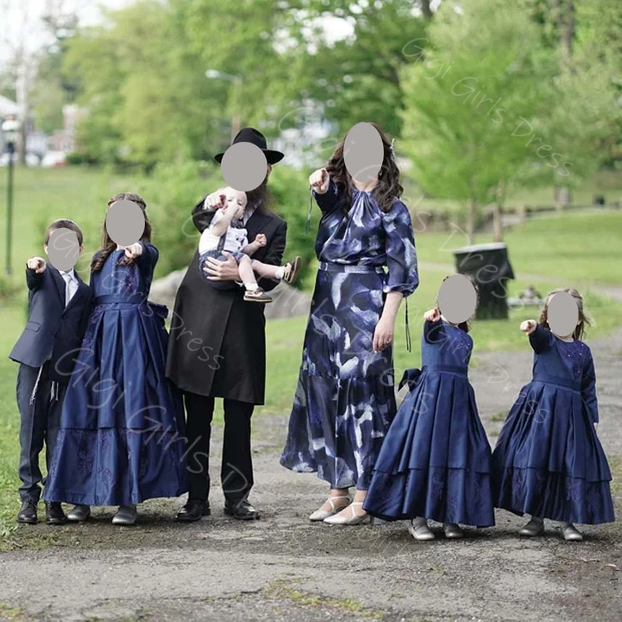 

Винтажное праздничное платье для девочек от 2 до 14 лет, детское кружевное платье из тафты с аппликацией для причастия с цветочным узором для девочек с рукавами, семейные свадебные халаты на заказ