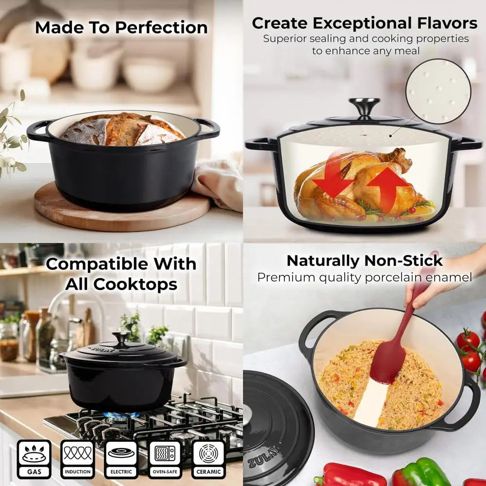 

Enameled Cast Iron Dutch Oven, 7.7 Quart, Oven-Safe to 500°F, Ideal for Baking, Stews, Braising, Roasting