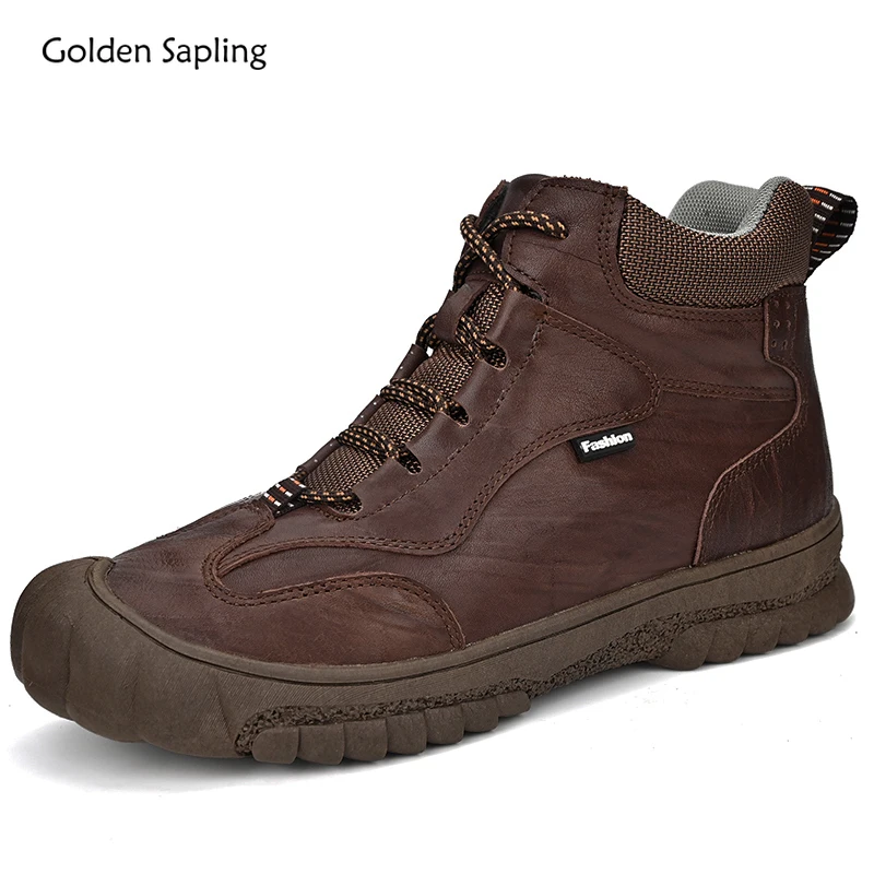 

Golden Sapling Outdoor Boots Genuine Leather Shoes Retro Winter Men's Boots Casual Work Shoe for Men Tactical Leisure Footwear