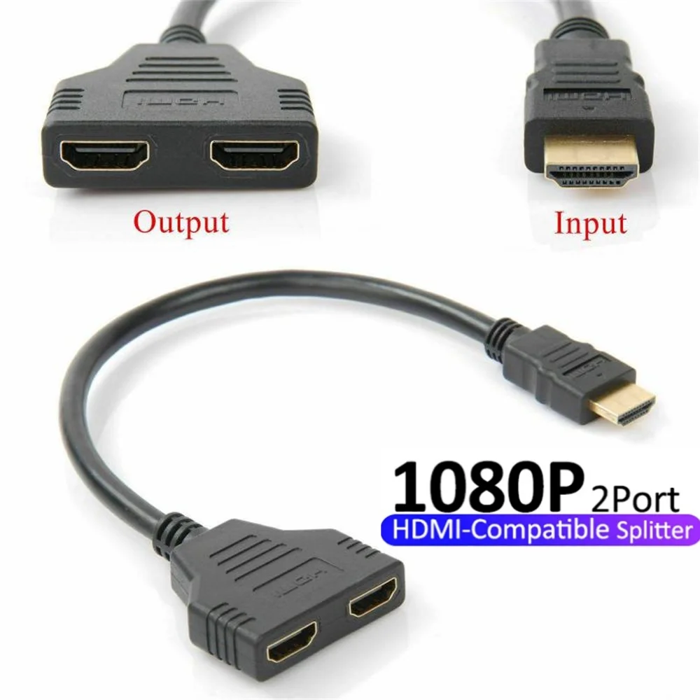 

1 in 2 Out HDMI Adapter Dual Ports HDMI-Compatible Cable Splitter 1080P Y Splitter Cable Adapter For LCD TV Box Gaming Consoles