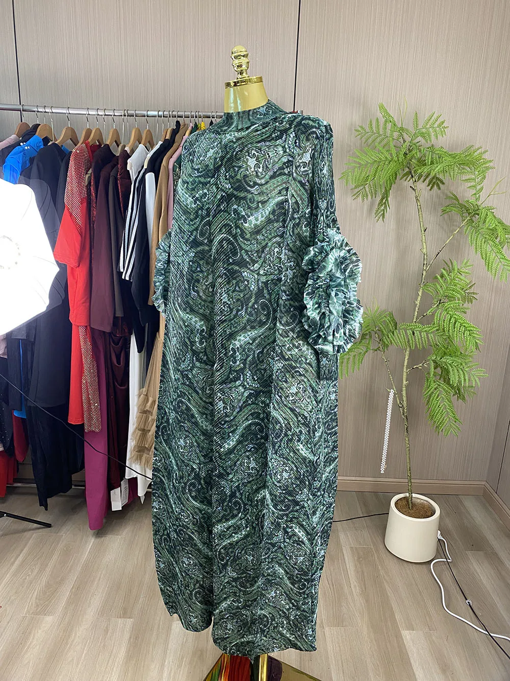 Women's Modest Stand-Collar Dubai-Style Muslim Maxi Dress – Casual Eid Abaya-GZXX1095