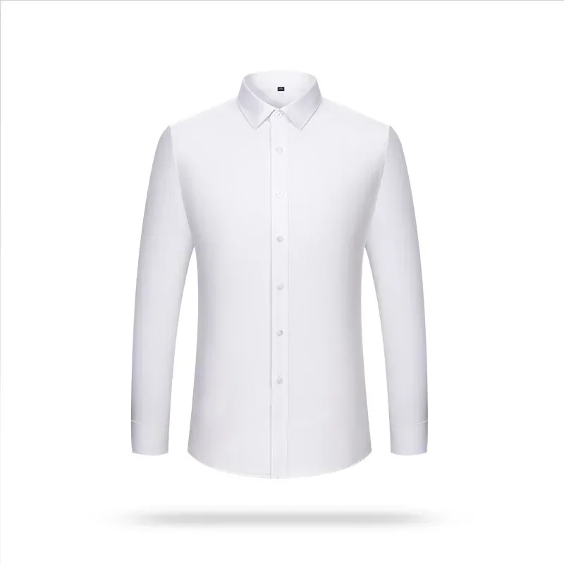 Long Sleeve Men's Business Formal Dress Shirt Easy Care Non-iron Solid Male Office Working Shirts Whtie Gray