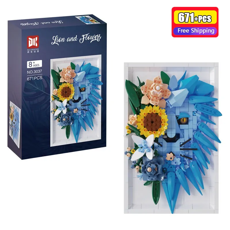 

DK3037 3D Lion Sunflower Picture Frame Building Blocks 671pcs Wall Hanging Art Decor Bricks Construction Toy Gift For Kids