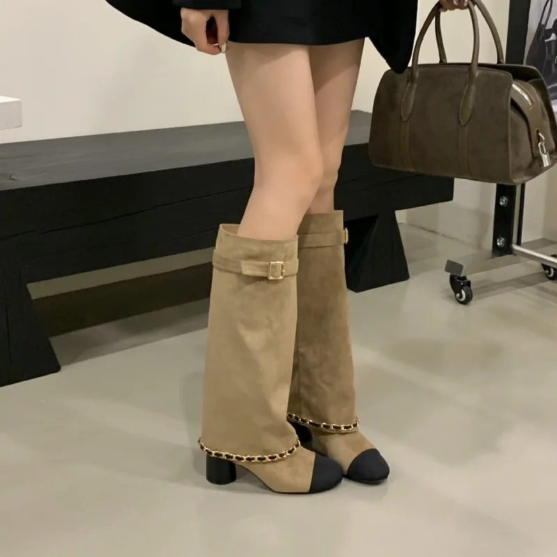 

New Women's Shoes Exquisite Suede Tube Boots for Woman Elegant French Style High Heeled Boots Fashion Designer Shoes Botas Mujer