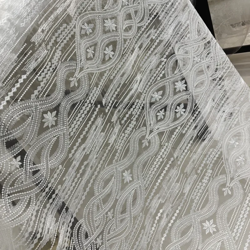 New Textured Polyester Thread Pure Lace Embroidery Fabric Sheer Tulle DIY Wedding Dress Evening Gown Bridal Decor Formal Clothe