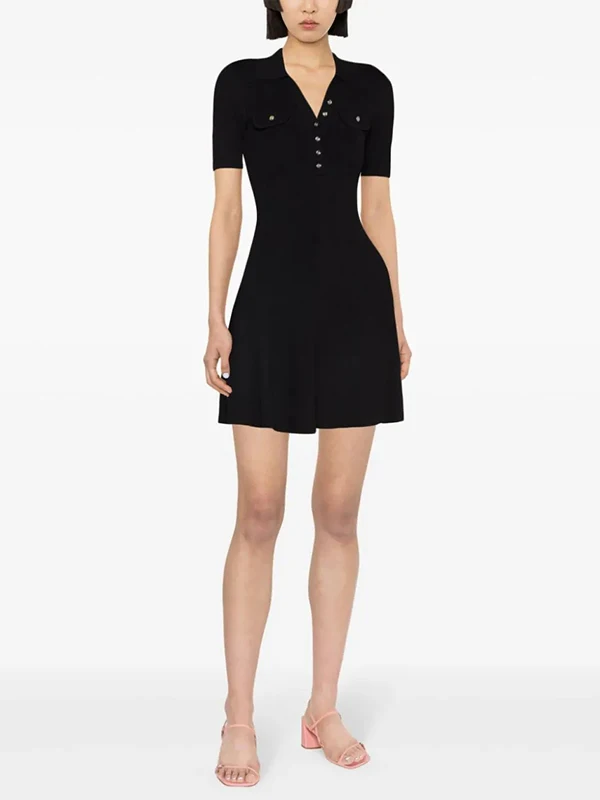 

Black Knitted Short Dress Women's Fashion V-neck Waist-cinched Spring Summer New Arrival QL M Home RO03436 City Commute OL Style