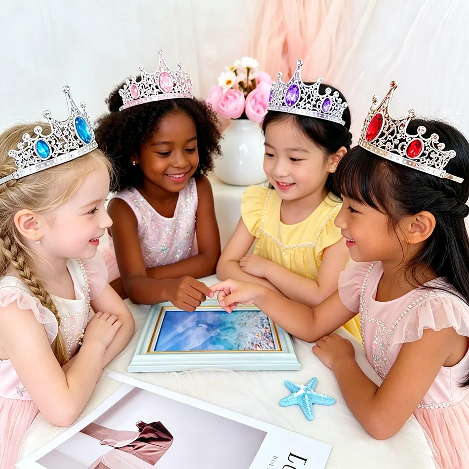 Nueva Diadema de Cristal con Corona para Niñas, Diadema de Diamantes para Niños, Diadema de Princesa Elsa de Dibujos Animados, Accesorios para el Cabello de Cumpleaños