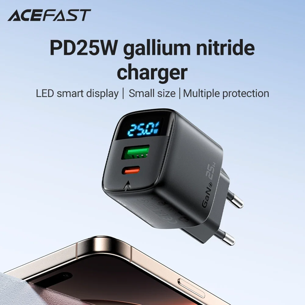 

35W/25W Ipad Fast Adapter GaN Fast Charger USB-C+A Fast Charger With Digital Display for IPhone17 16 15 Huawei Samsung Tablet