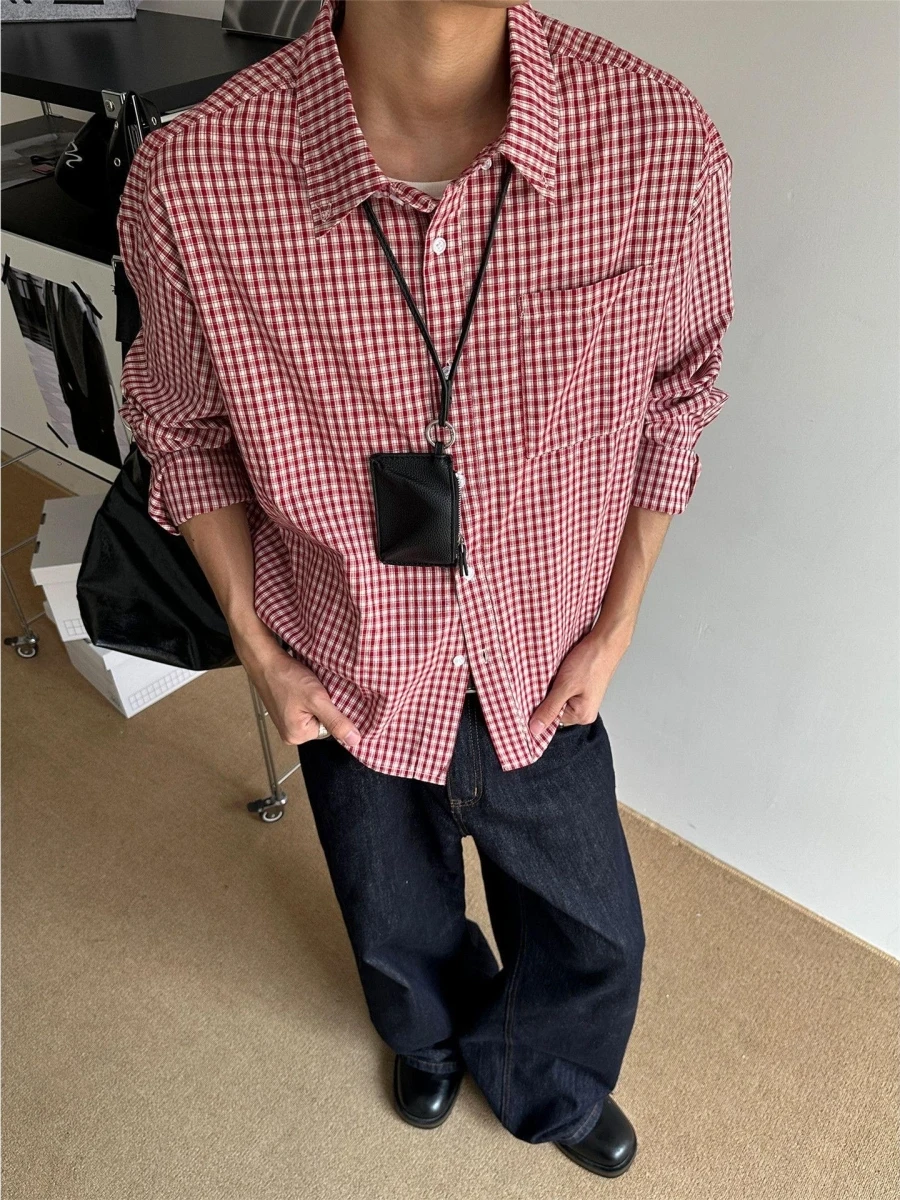 

American Plaid Long Sve irt Loose Casual Men's Button up Cardigan Spring Faion Youth ular Clothing