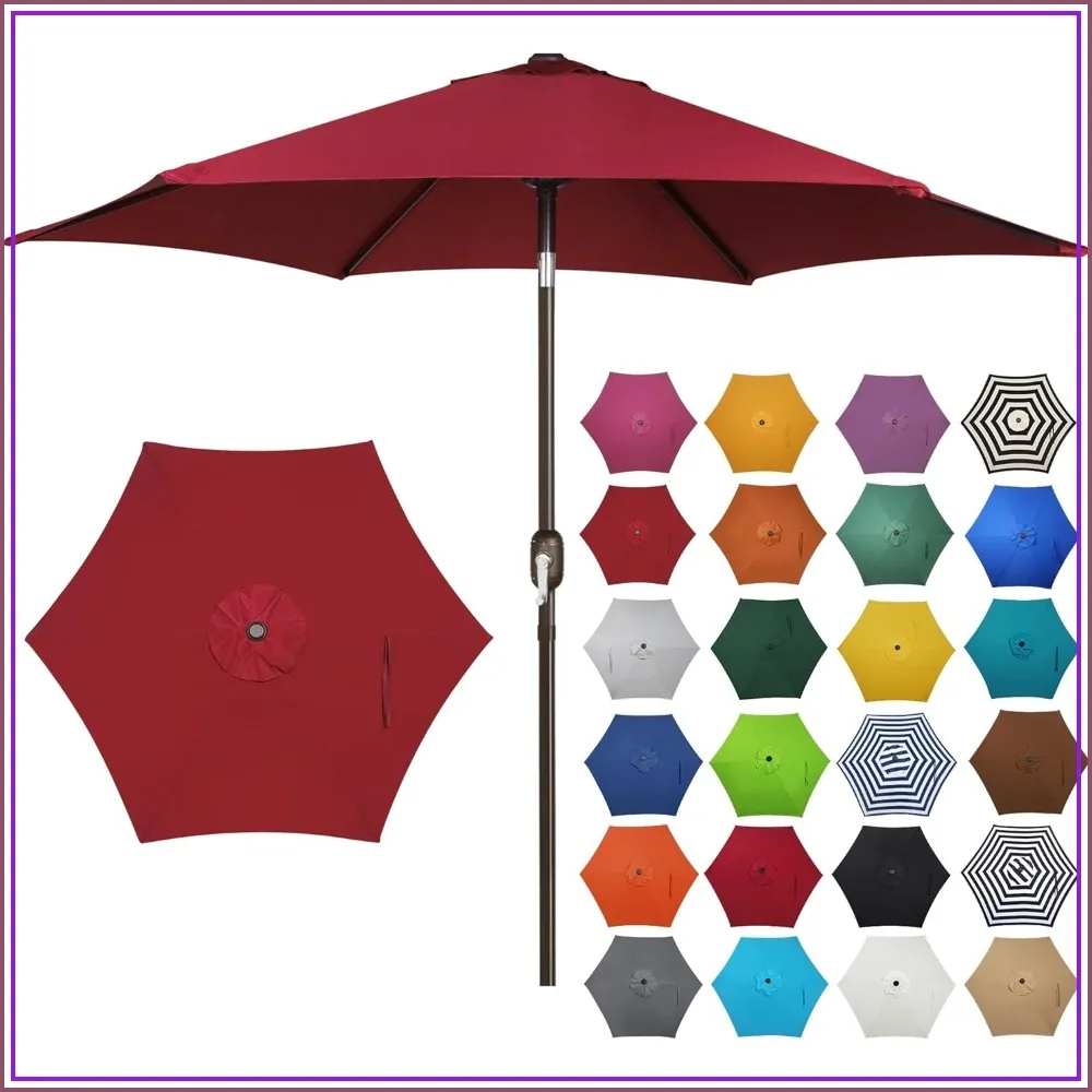 

7.5 ft Patio Umbrella with Push Button Tilt Crank, Outdoor Market Umbrella, Burgundy