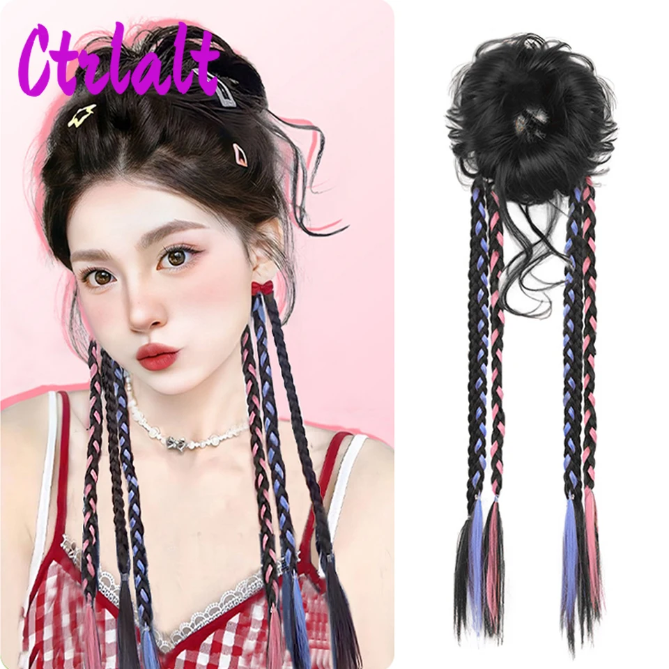 Synthetic Messy Hair Bun Chignon Scrunchies Fake Hair Band Braid Elastic Hairpiece Tail For Women Synthetic Wrap Curly Ponytail