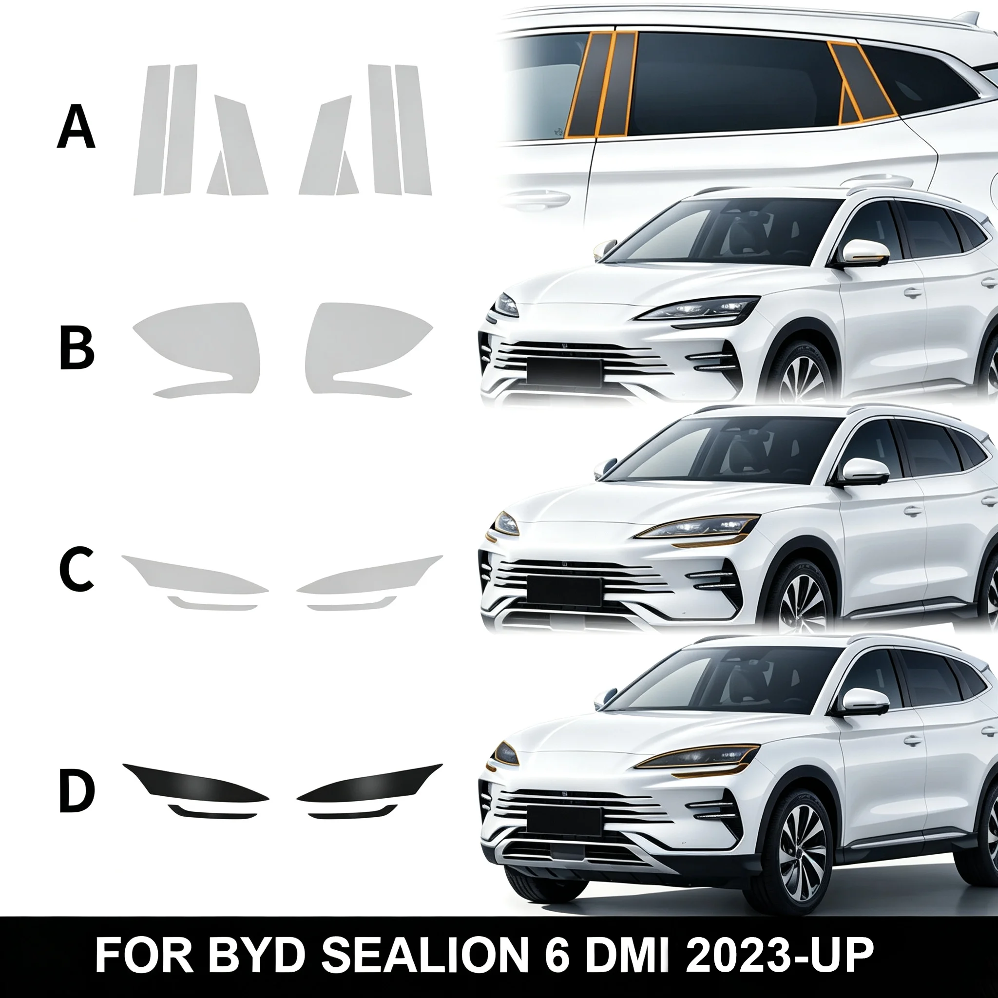 For BYD Song Plus DM-i Sealion 6 DM-i 2023-2025 Headlight Rearview B Pillar PPF Sticker Film TPU Transparent Protective Film