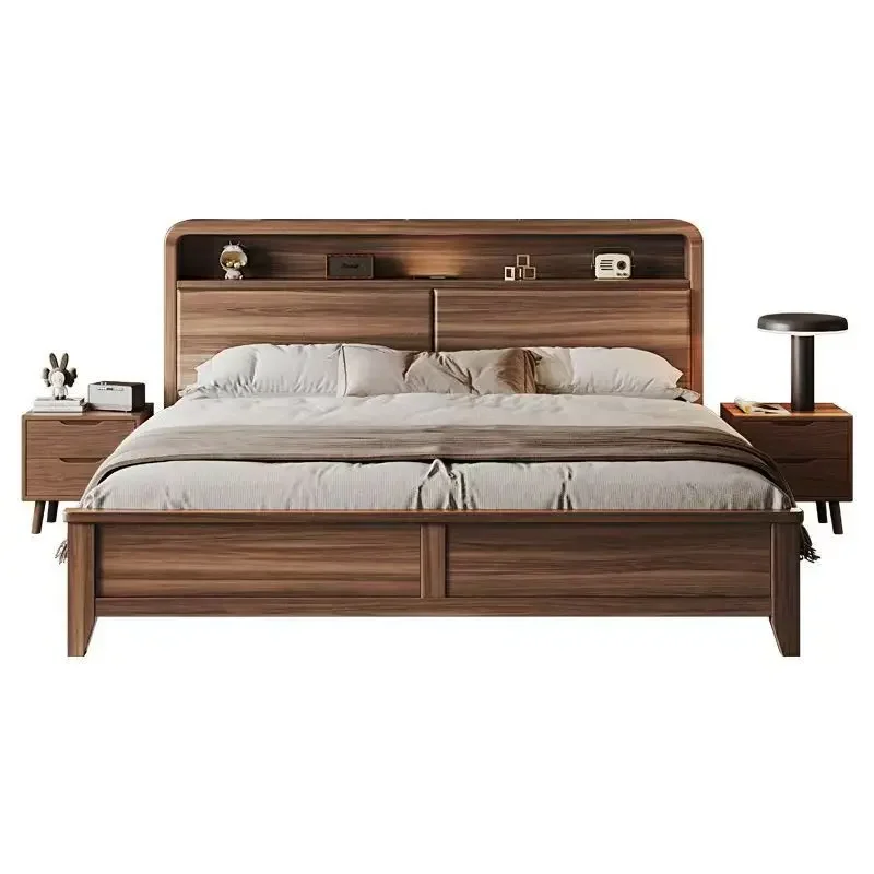 

Nordic black walnut solid wood bed, simple master bedroom bed 1 meter 8 beds double bed wedding bed