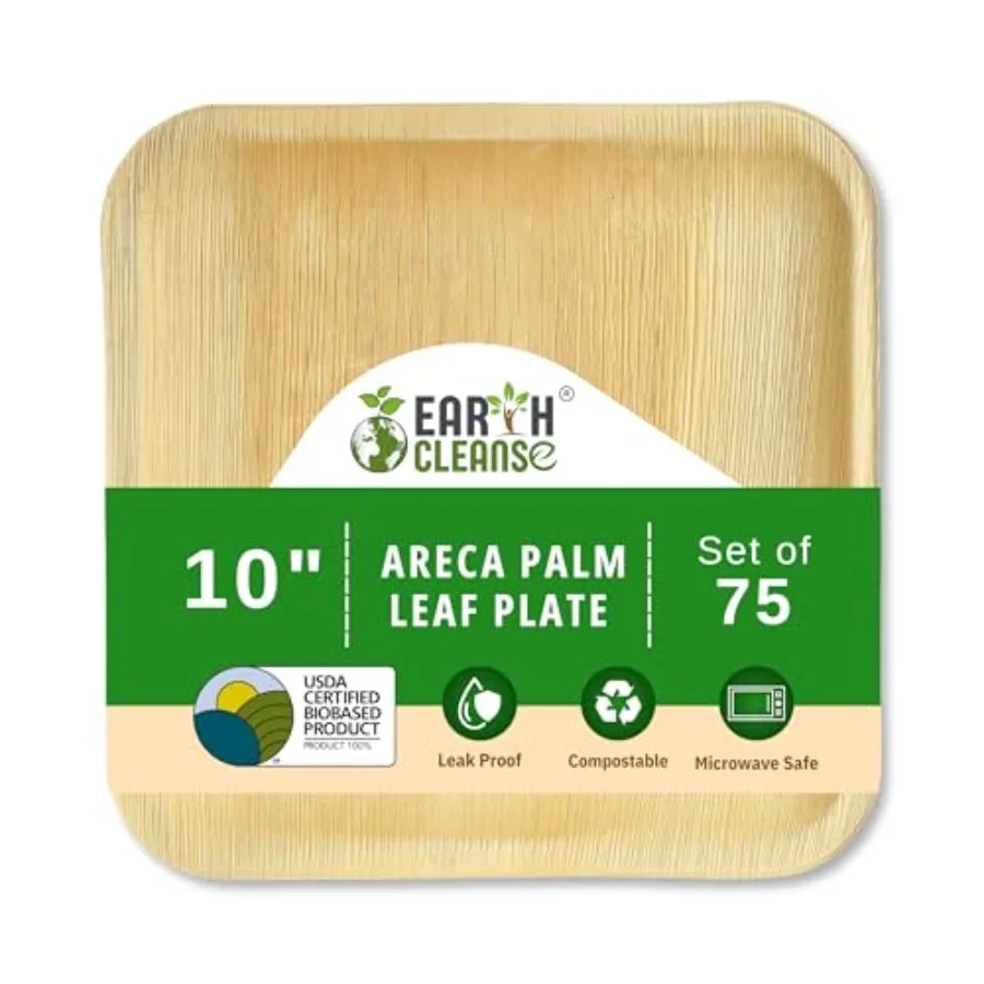 

Compostable Palm Leaf Plates 10 Inch Square 75 Pack Disposable Biodegradable Plates Like Bamboo and Wooden Microwave and Oven S