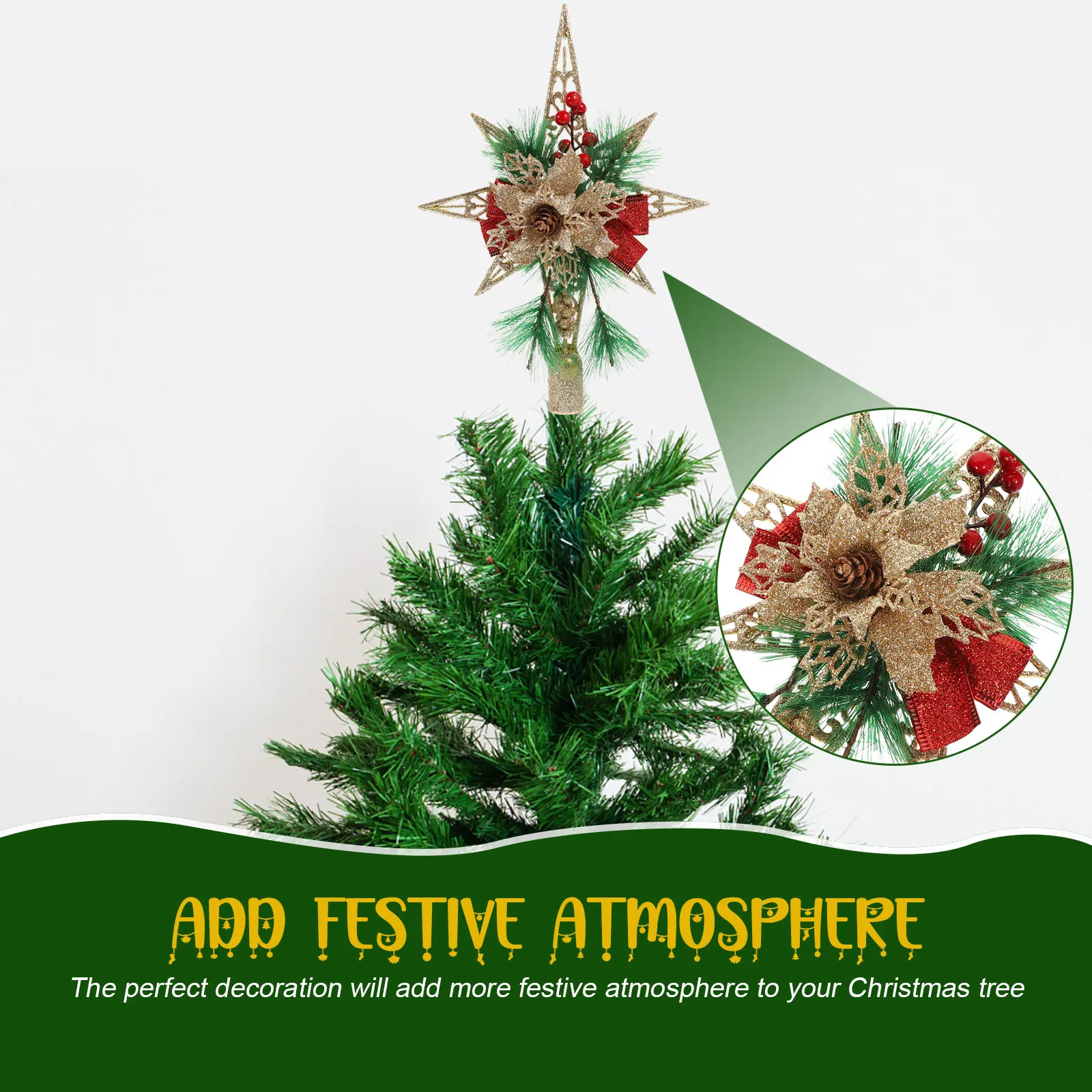 

Treetop Star Decorations Vintage Topper Gold Christmas for Outdoor Mini Xmas Rustic Farmhouse