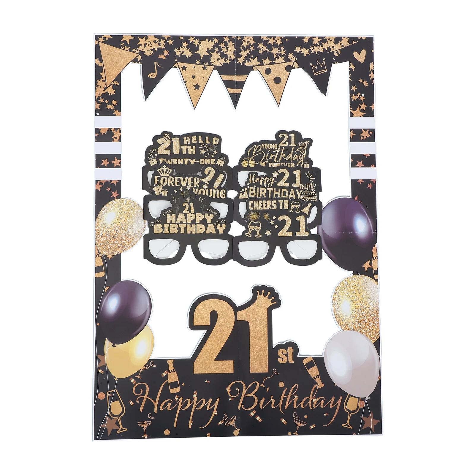 

1Set Birthday Party Photo Booth Frame Paper Glasses Gold Black Elegant 21th Birthday Selfie Accessories Funny Photo Booth Props