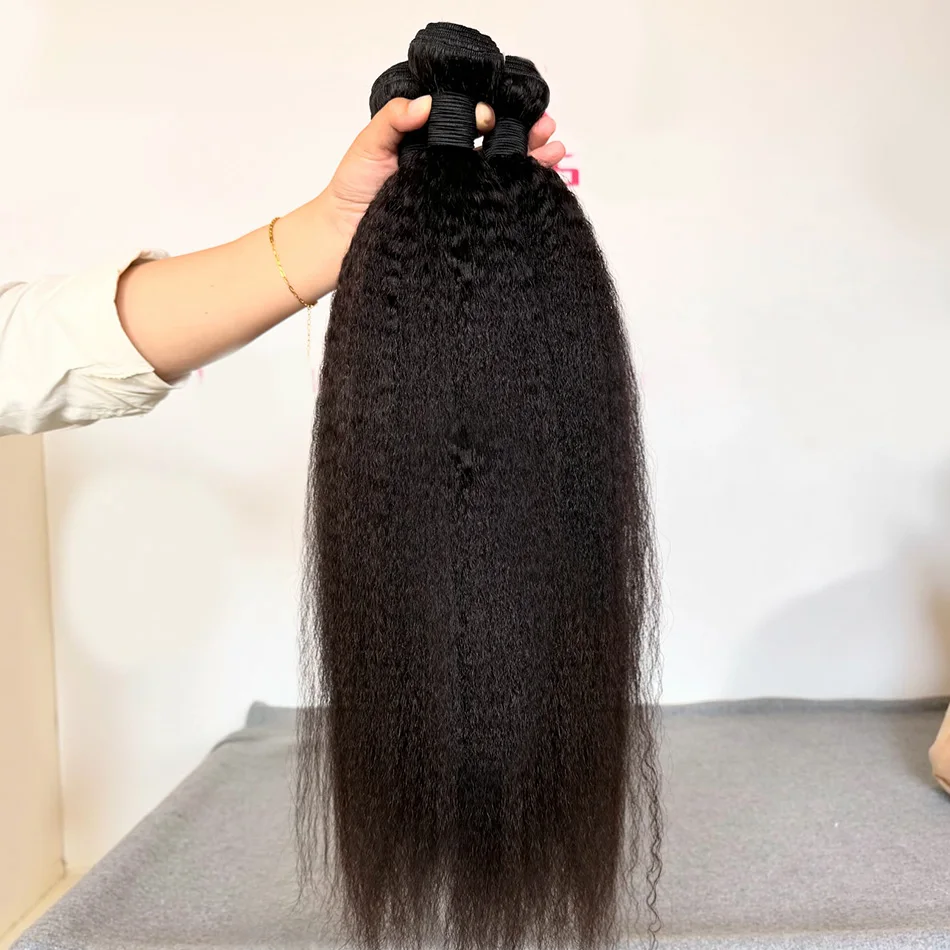 30 pulgadas 100% cabello humano indio 12A rizado recto 3 paquetes virgen cruda sin procesar Yaki recto doble trama cabello trenzado a granel