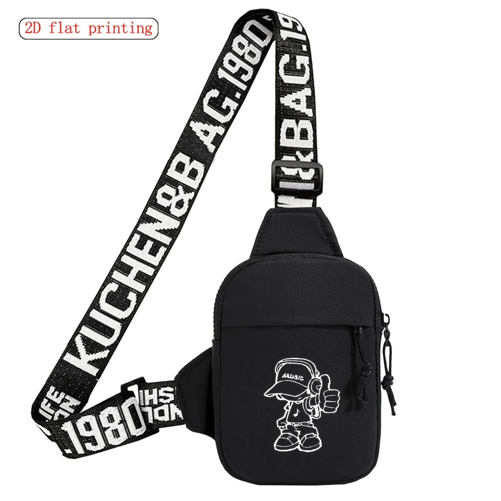 Men's Fashion Chest Bag Solid Color Music Boy 2D Print Suitable for Daily Commuting Outdoor Travel Mobile Bag Waist Bag