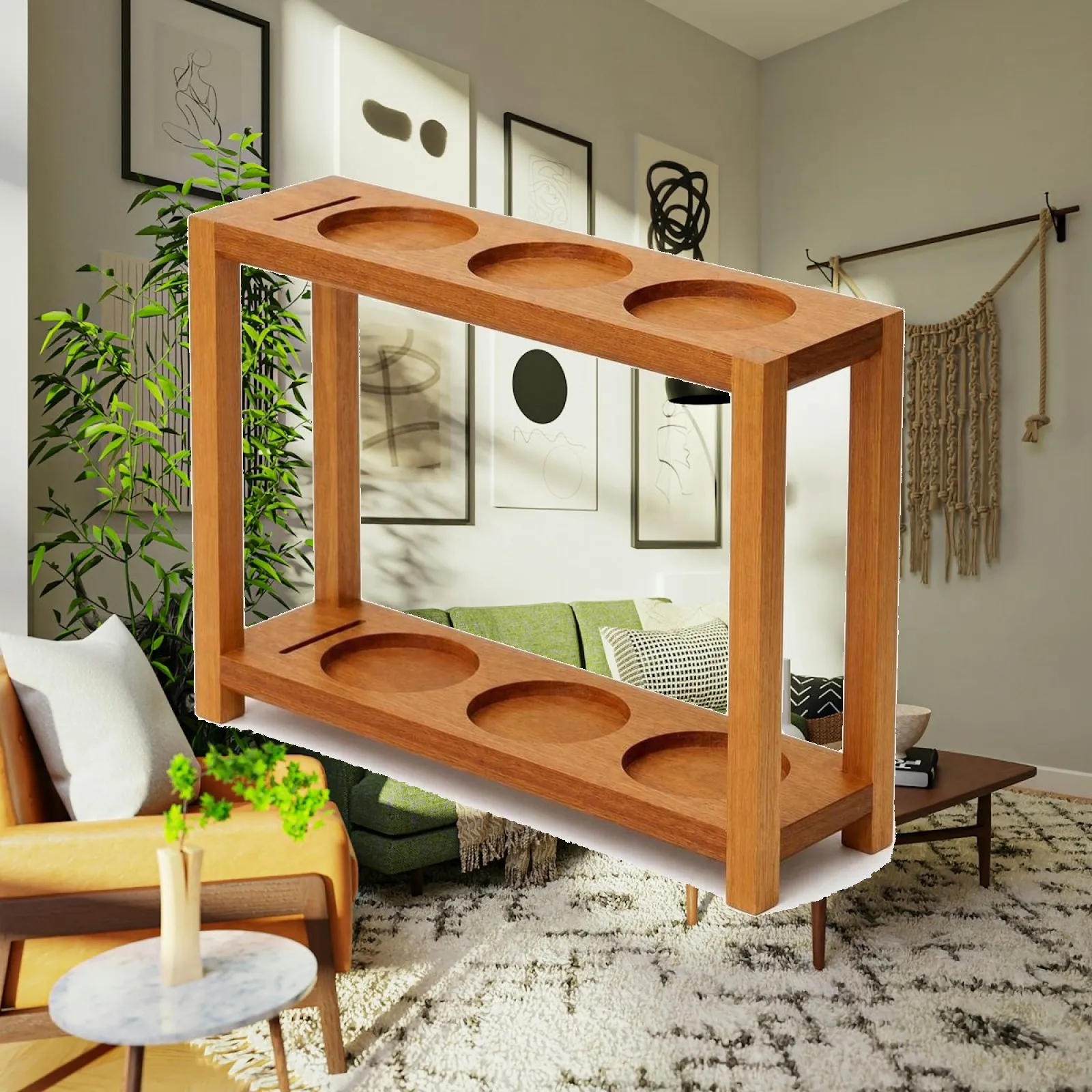 Wood Coffee Bar Organizer Rack Two Tier Espresso Tool Stand with Slotted Shelves for Cups Tamper and Distributor Storage
