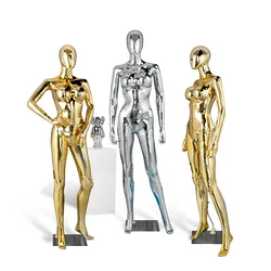 big chest women's full body mannequin wedding dress A female dummy Chrome golden silver for female clothes display