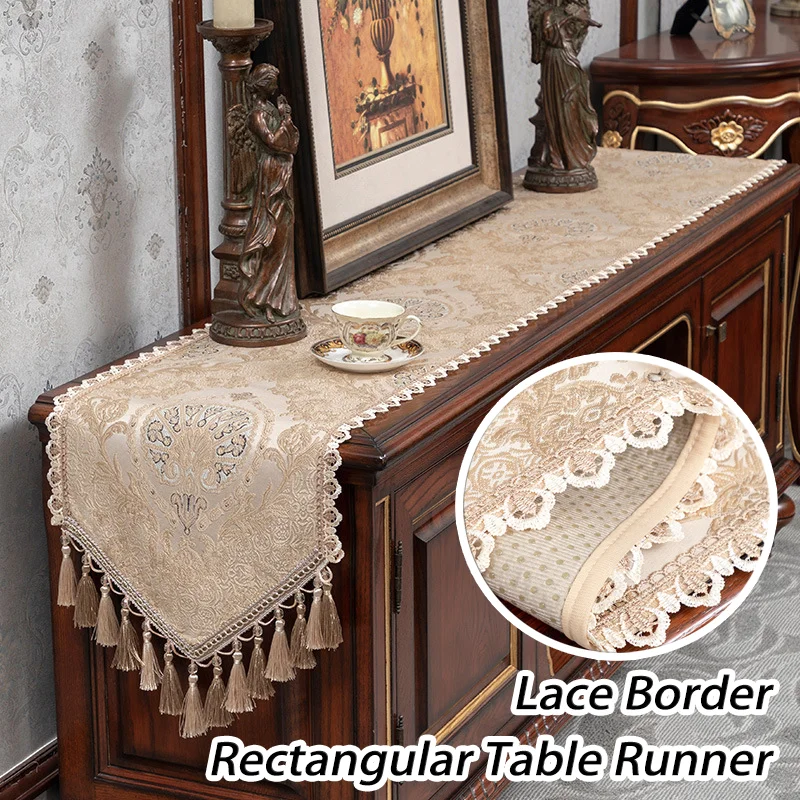 

European Elegant Rectangular Table Runner Jacquard Tassel Tv Cabinet Coffee Table Cloth Dining Table Table Cover Home Decoration