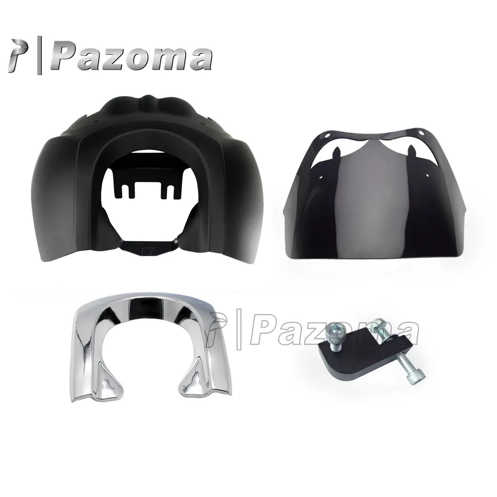 Motorcycle Club Style W/Chrome Trim Bezel Windshield Headlight Fairing Relocation Block for Harley Dyna Street Bob T-Sport FXDXT