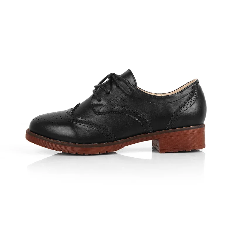 Chaussures Oxford en cuir à talons épais pour femmes, chaussures Oxford à bretelles, bout rond, noir, mocassins décontractés, style britannique, nouveau