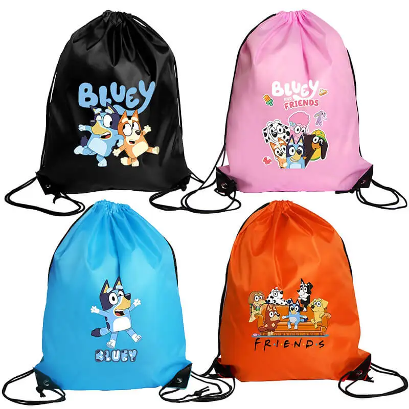 Tas Ransel Seri Blueyi dengan Tali Serut, Motif Kartun Bingo, Cocok untuk Berenang, Bersepeda, Berlari, Tas Olahraga, Motif Anjing Lucu, Tas Penyimpanan Portabel, Hadiah Ulang Tahun